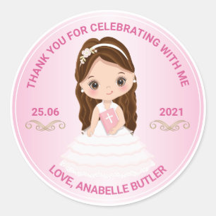 Girl First Holy Communion Thank You Round Sticker