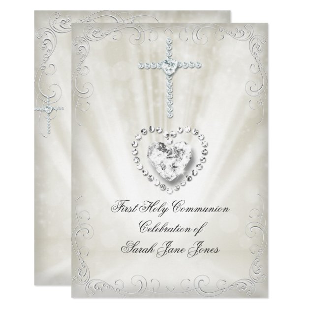 Girl First Holy Communion White Beige Heavenly 2 Invitation