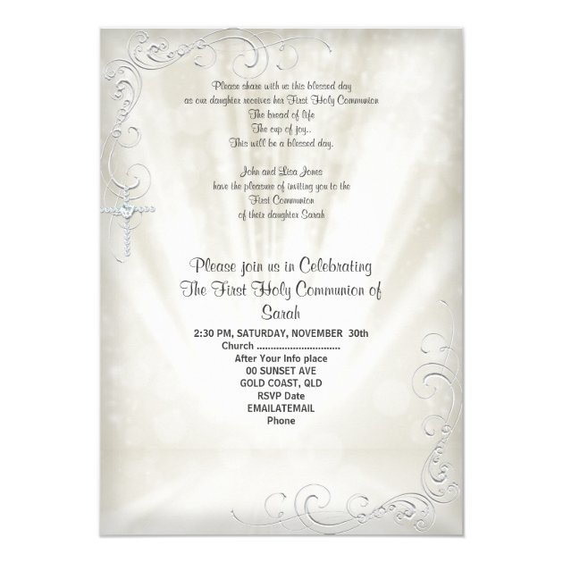 Girl First Holy Communion White Beige Heavenly 2 Invitation