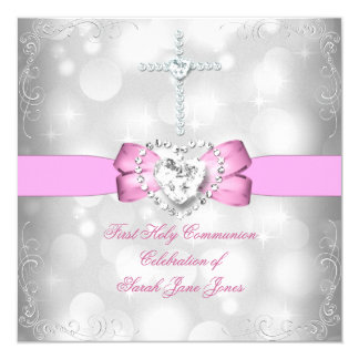 Girl First Holy Communion White Pink Card
