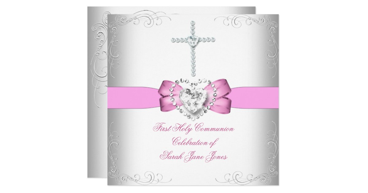 Girl First Holy Communion White Pink Card | Zazzle