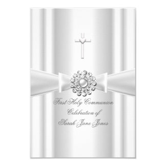 Girl First Holy Communion White Silver Card