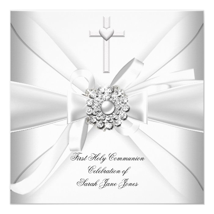 Girl First Holy Communion White Silver Invite