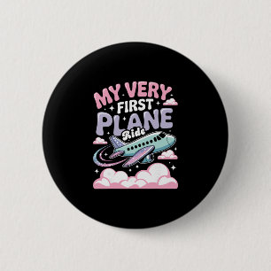 Girl First Plane Ride Children First Time Flyer Button