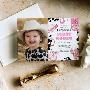 Girl First Rodeo 1st birthday party photo Invitation