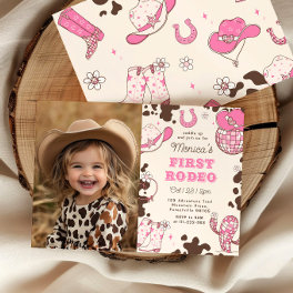 Girl First Rodeo 1st birthday party photo Invitation