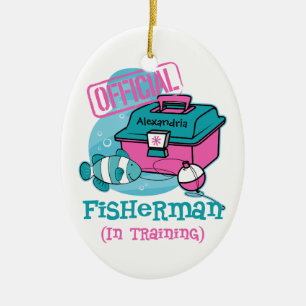 Girl Fisherman In Training Ceramic Ornament