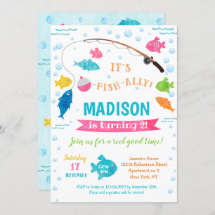 Girl Fishing Birthday Invitations 2nd 3rd 4th