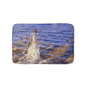 Girl Fishing (by John Singer Sargent) Bath Mat