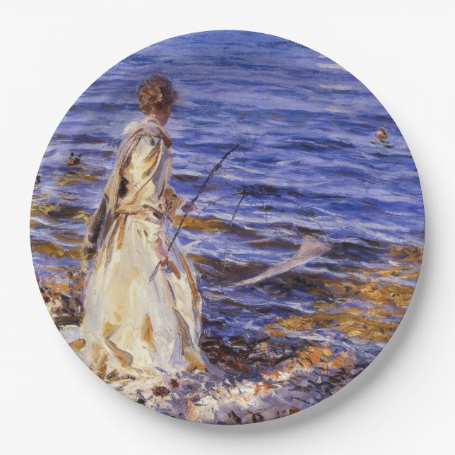 Girl Fishing (by John Singer Sargent) Paper Plates (Front)