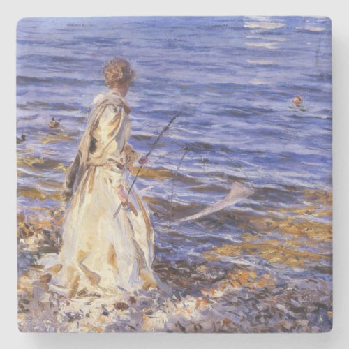 Girl Fishing by John Singer Sargent Stone Coaster