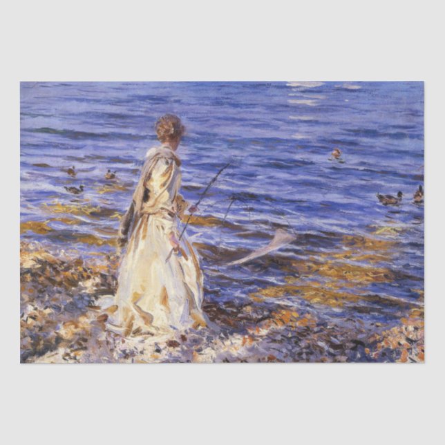 Girl Fishing (by John Singer Sargent) Tissue Paper (Front)