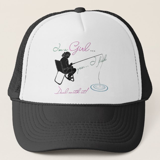 Girl Fishing Deal with it Fishing Gear Trucker Hat (Front)