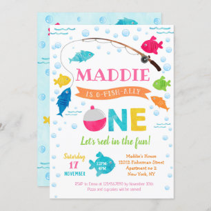Girl Fishing O-fish-ally 1st Birthday Invitations