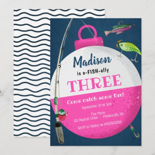 Girl Fishing O-FISH-ally Birthday Invitation