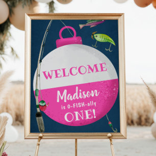 Girl Fishing O-FISH-ally Birthday Welcome Poster