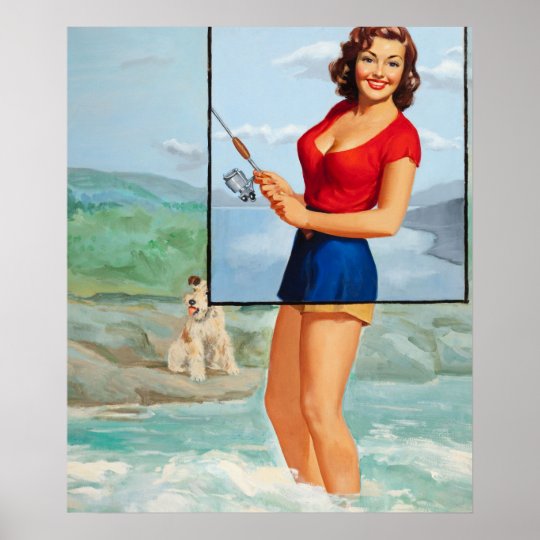 Girl Fishing Pin Up Art Poster | Zazzle.com