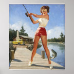 Girl Fishing Pin Up Art Poster at Zazzle