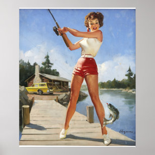 Girl Fishing Pin Up Art Poster