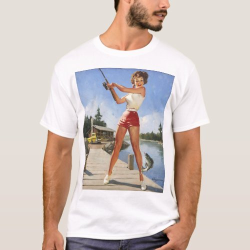 Girl Fishing Pin Up Art T_Shirt