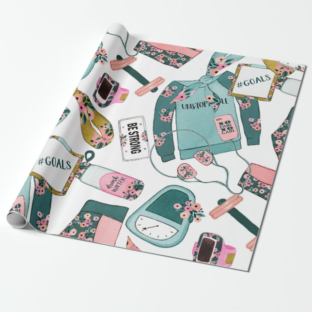 Girl Fitness Pattern Wrapping Paper (Unrolled)