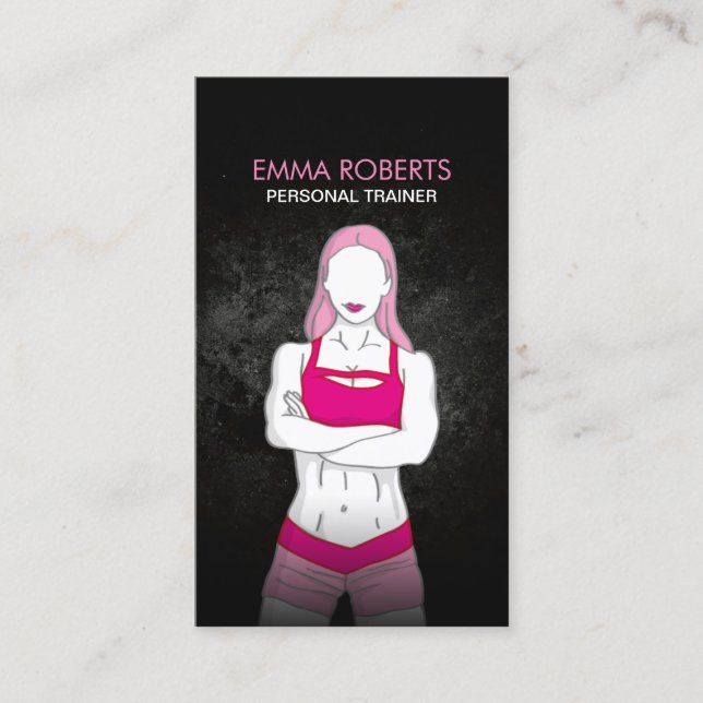Girl Fitness Personal Trainer Grunge Dark Business Card (Front)