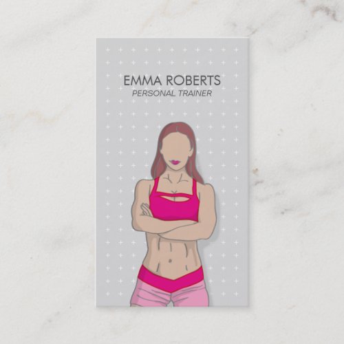 Girl Fitness Personal Trainer Modern Grey Plain Business Card