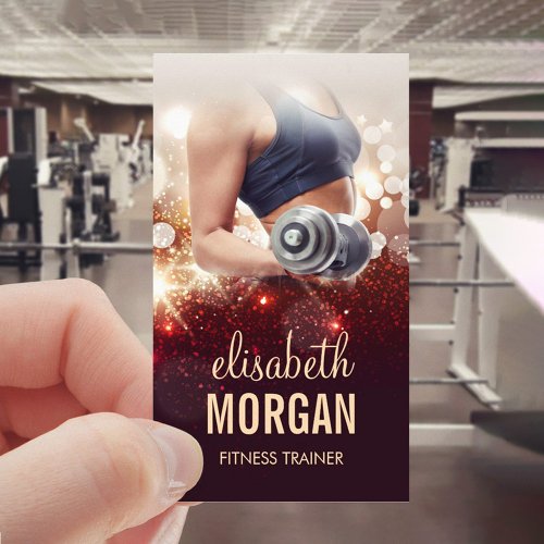 Girl Fitness Trainer Dumbbell Gold Glitter Sparkle Pack Of Standard Business Cards