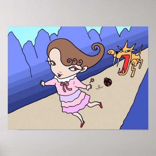 Girl fleeing from a ferocious wolf. poster