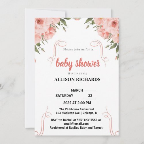 Girl floral baby invitation