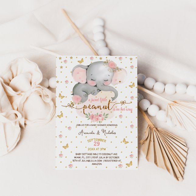 Girl Floral Elephant Baby Shower Invitation (Creator Uploaded)