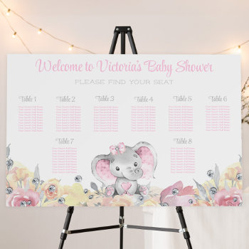 Girl Floral Elephant Baby Shower Seating Chart Foam Board by The_Baby_Boutique at Zazzle