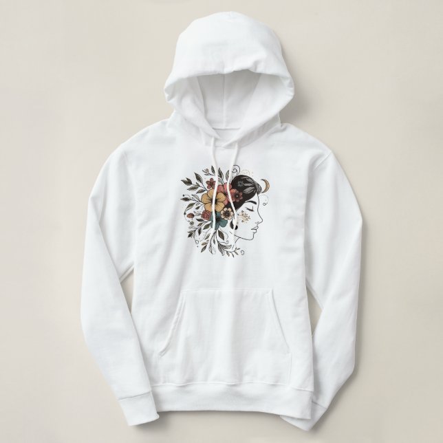 Girl floral face line art  hoodie (Design Front)
