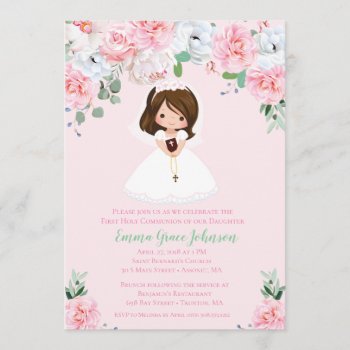 Girl Floral First Communion Invitation by AnnounceIt at Zazzle