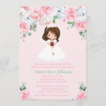 Girl Floral First Communion Invitation