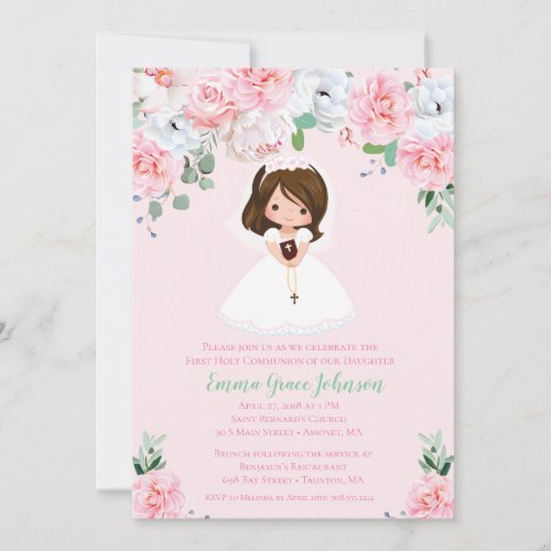 Girl Floral First Communion Invitation