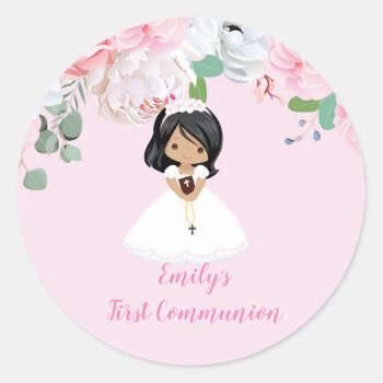 Girl Floral First Communion Stickers by AnnounceIt at Zazzle