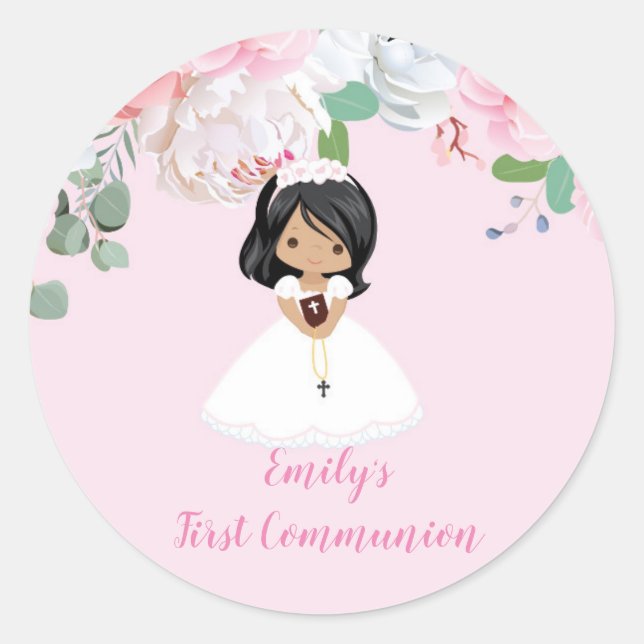 Girl Floral First Communion Stickers (Front)