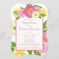 Girl Floral Garden Lemon Baby Shower Invitation