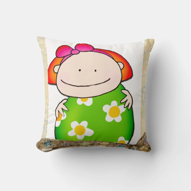 Girl Floral Green Flowers Throw Pillow  (Front)