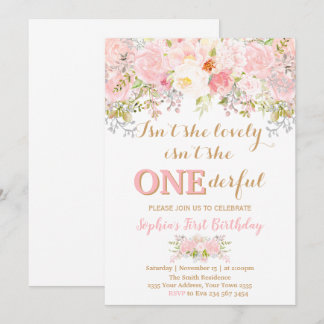 Girl Floral Isn't She Onederful 1st Birthday Invitation