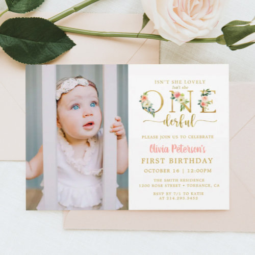 Girl Floral Isn't She Onederful 1st Birthday Photo