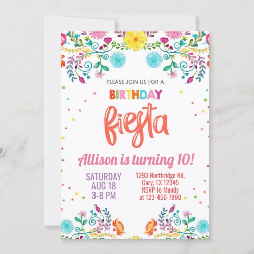 Girl floral Mexican flowers fiesta birthday invite