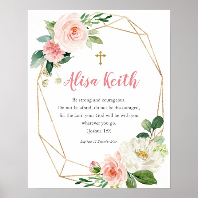 Girl Floral Printable Baptism Gift Poster (Front)
