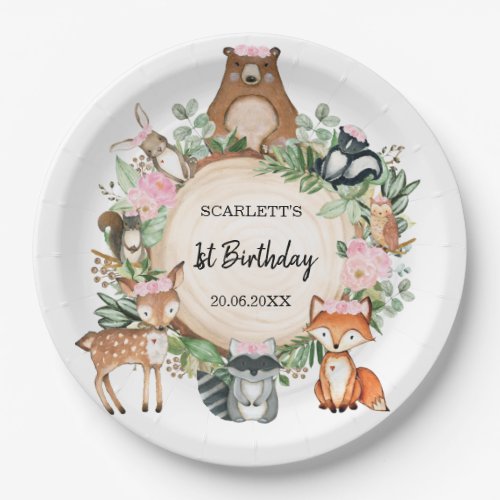 Girl Floral Woodland Forest Animals Birthday Party Paper Plates