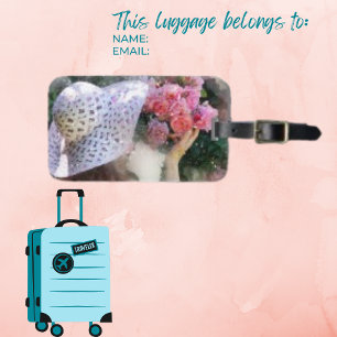Girl Flower Modern Hat Watercolor Luggage Tag