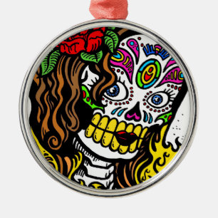 Girl Flower Sugar Skull Metal Ornament
