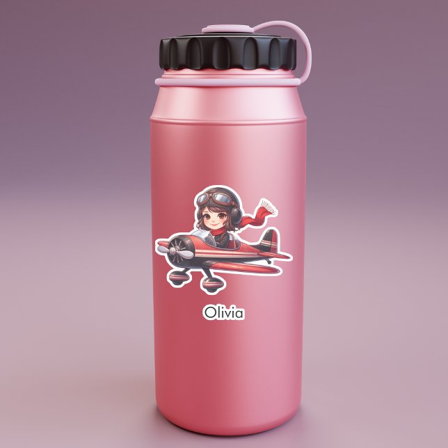 Girl Flying Airplane cute cartoon Personalized Sticker (Creator Uploaded)