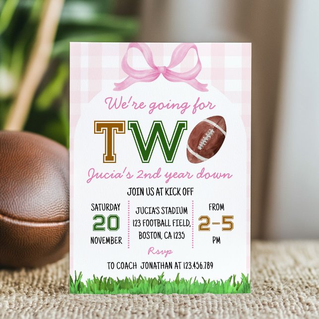 Girl Football 2nd Birthday Pink Bow Invitation (Creator Uploaded)