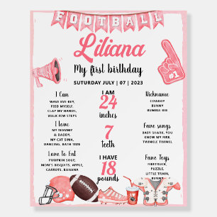 Girl Football First Birthday Milestones Sign